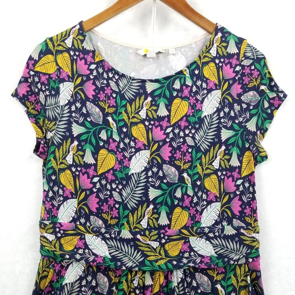 Boden Dress Women 10P Multicolor Floral Birds Stretch Amelie Jersey Pockets - Picture 3 of 10